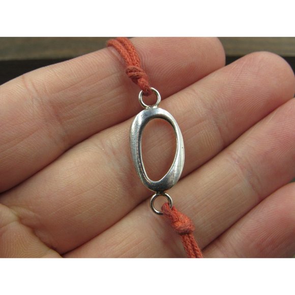 7" Sterling Silver & Cord Simple Shape Bracelet Vintage Elegant Beautiful - Picture 2 of 7